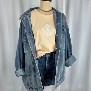 Ralph Lauren LRL Crest Logo Tee Beige Cotton Short Sleeve Size L READ